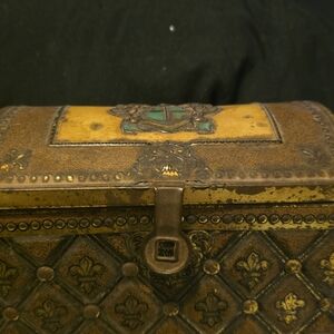 Vintage Western Germany Tin Treasure Chest Hinged Box Metal